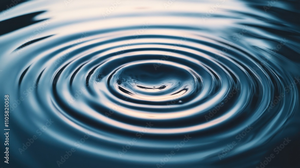 Water Droplet Creating Concentric Ripples On Blue Surface Water Droplet Creating Concentric Ripples On Blue Surface