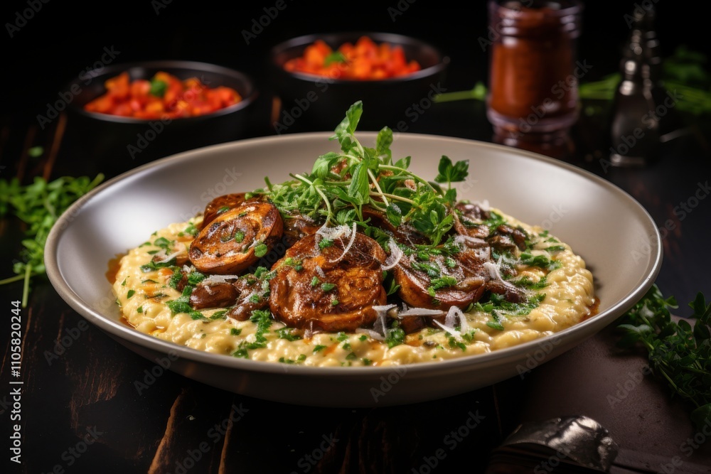 Savory Mushroom and Mashed Potato Dish with Brown Sauce Savory Mushroom and Mashed Potato Dish with Brown Sauce