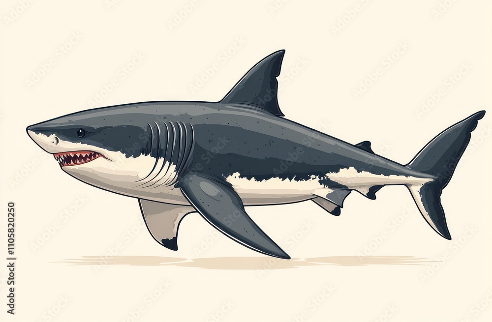 Fototapeta premium Here's a possible and keyword list for your image.. Great White Shark illustration, marine predator, ocean wildlife.