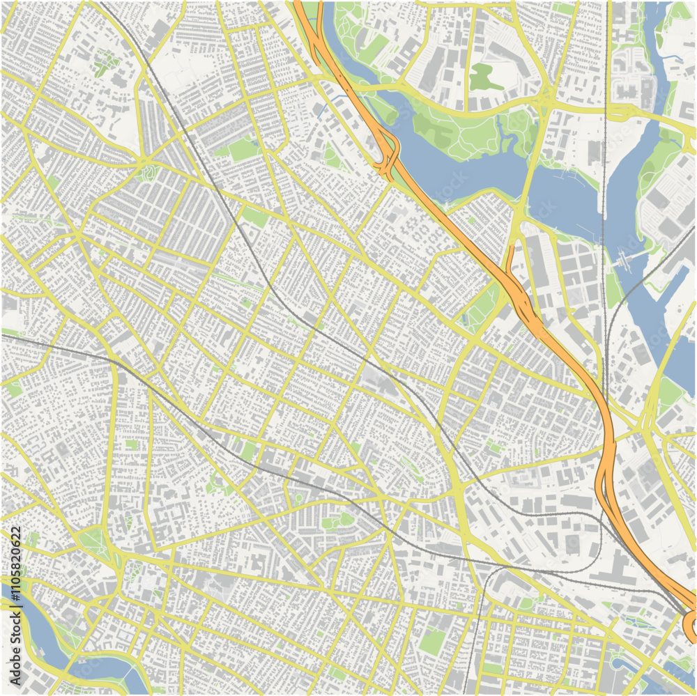 Obraz premium Map of Somerville in Massachusetts in a normal road map style. Contains layered vector with roads water, parks, etc.