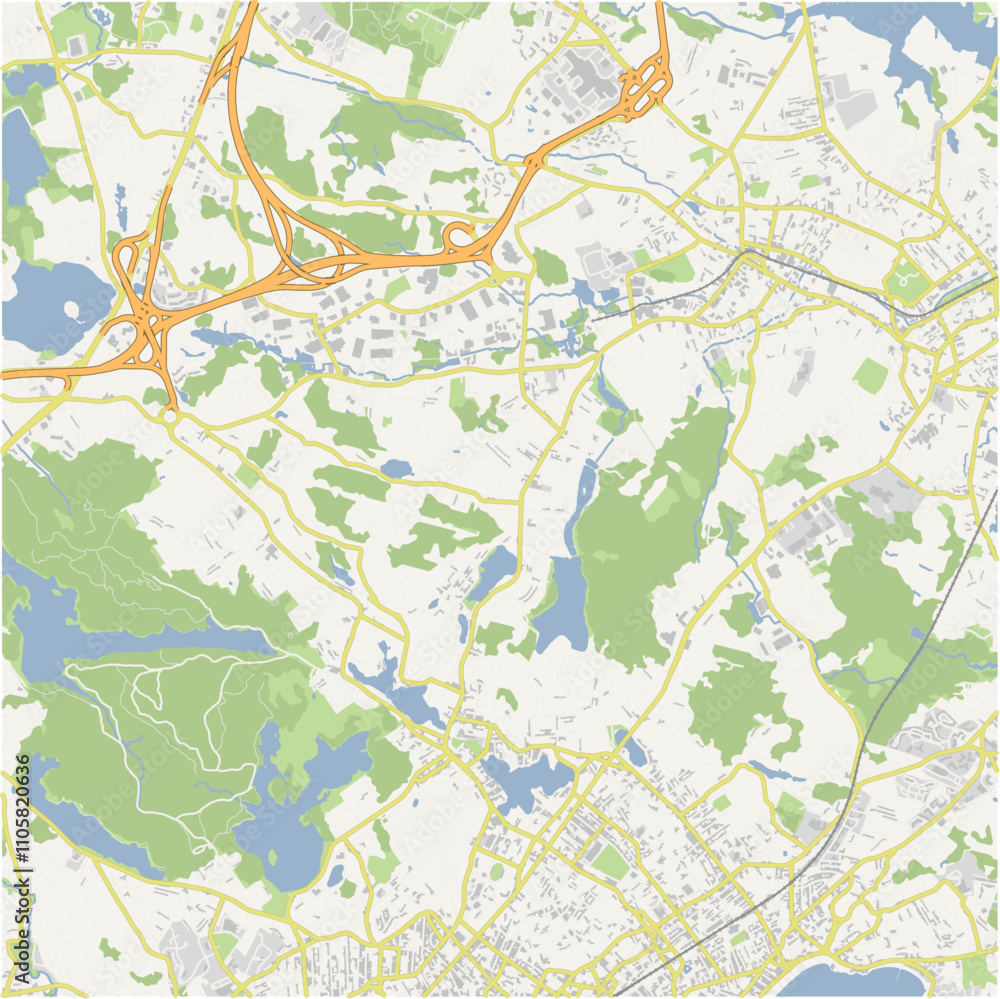 Fototapeta premium Map of South Peabody in Massachusetts in a normal road map style. Contains layered vector with roads water, parks, etc.