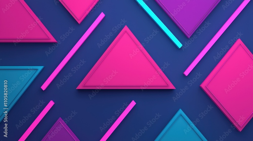Colorful Geometric Shapes on Dark Background with Triangles and Lines Colorful Geometric Shapes on Dark Background with Triangles and Lines