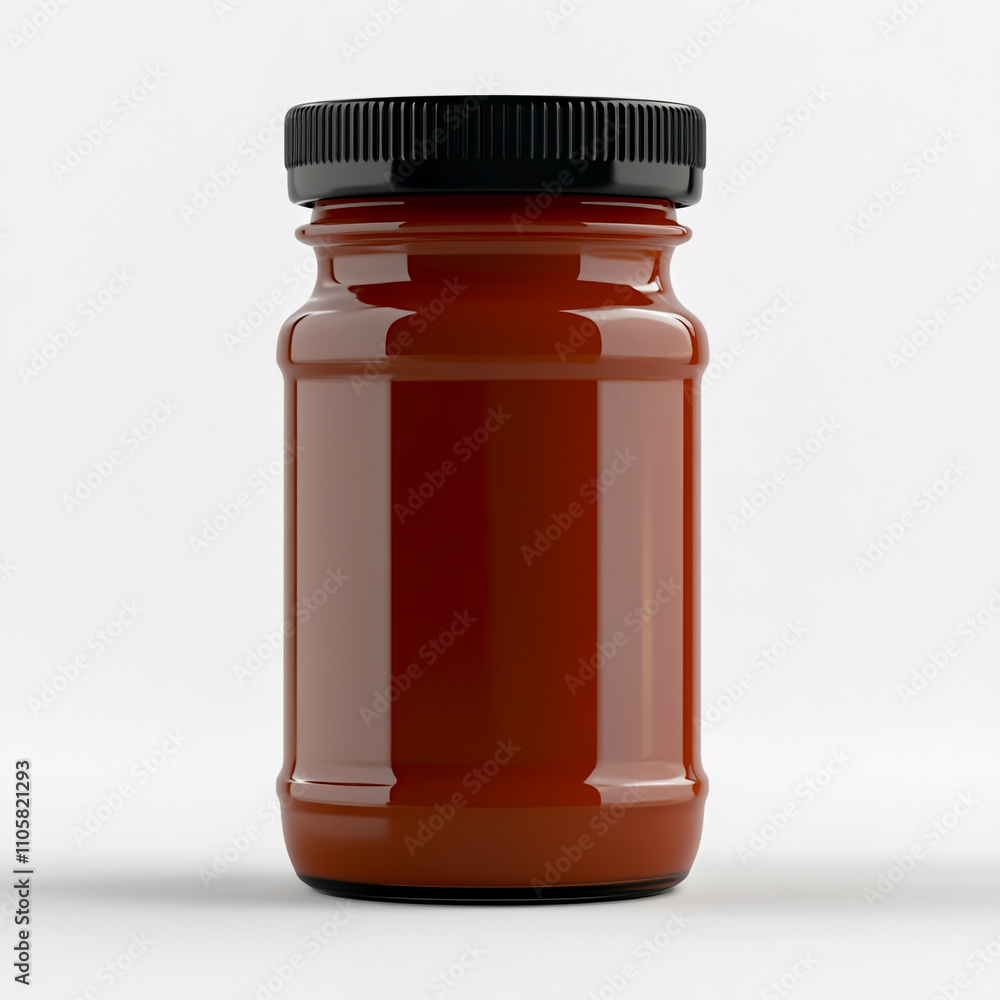 A 3D model of a tomato sauce jar featuring a straight top design and a sleek black lid, perfect for packaging design and product visualization. A 3D model of a tomato sauce jar featuring a straight top design and a sleek black lid, perfect for packaging design and product visualization.