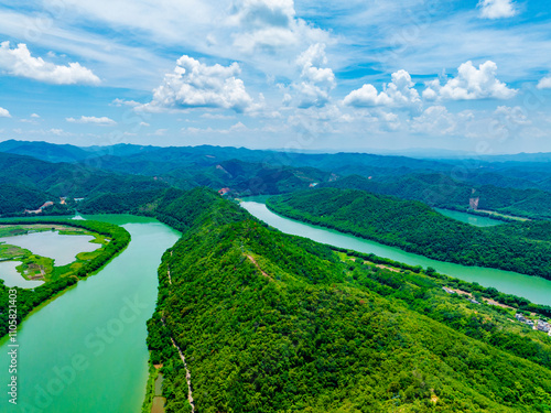 Aerial photography of the beautiful scenery of Hejiang River in Fengkai, Zhaoqing, Guangdong photo