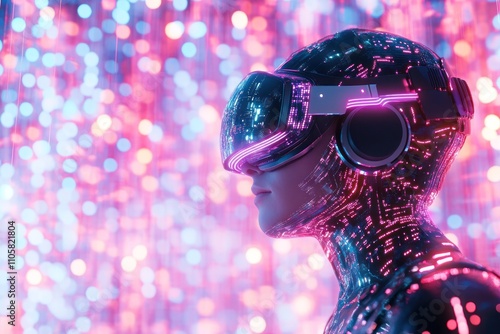 Futuristic person engaging in virtual neon realm photo