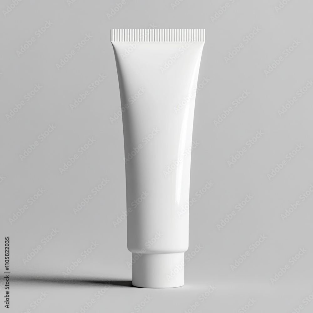 A 3D render of a blank white cosmetic tube mockup, displayed on a grey background, ideal for branding and product design presentations. A 3D render of a blank white cosmetic tube mockup, displayed on a grey background, ideal for branding and product design presentations.