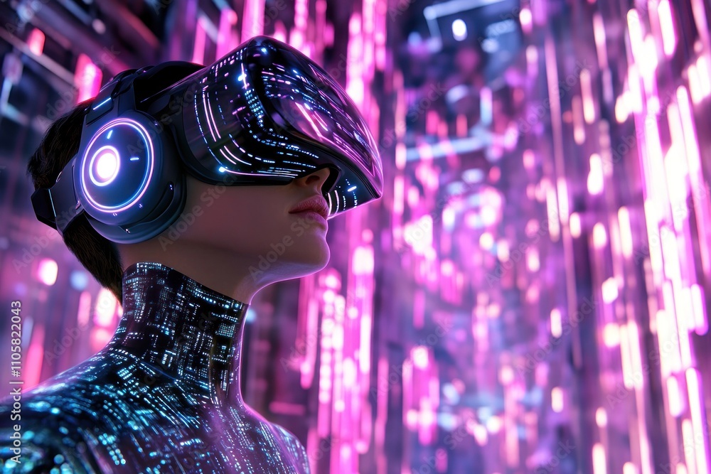 VR technology with pink and purple digital effects VR technology with pink and purple digital effects