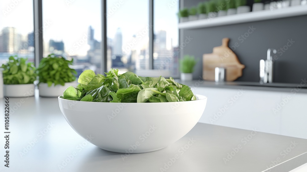 Fresh Salad Bowl in Bright Kitchen Setting Fresh Salad Bowl in Bright Kitchen Setting