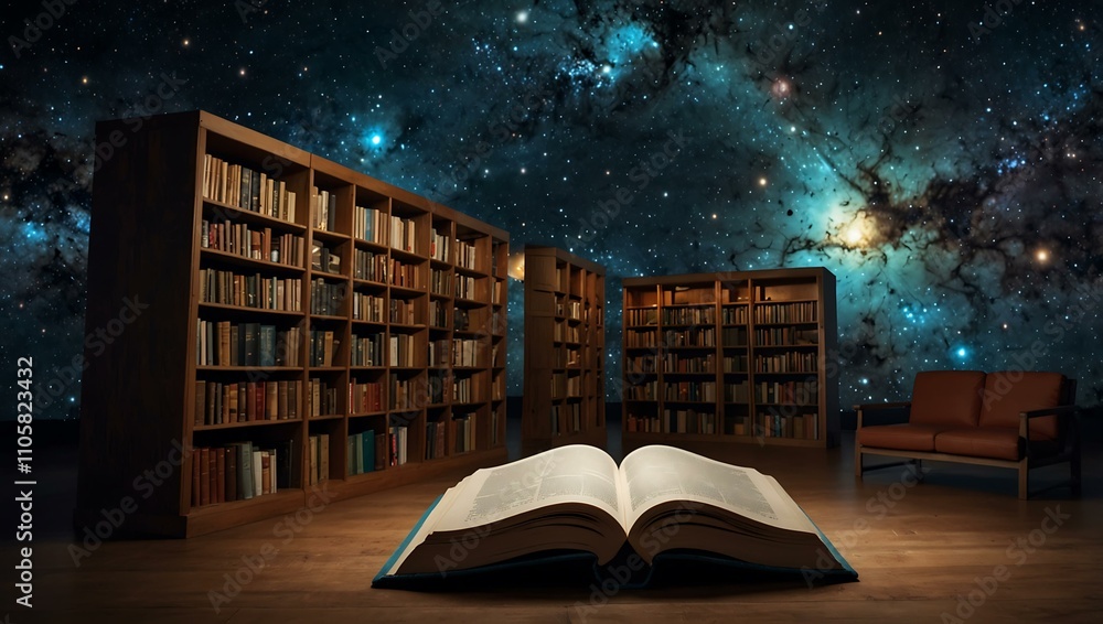 Fototapeta premium Cosmic library where each book tells a universe’s story.