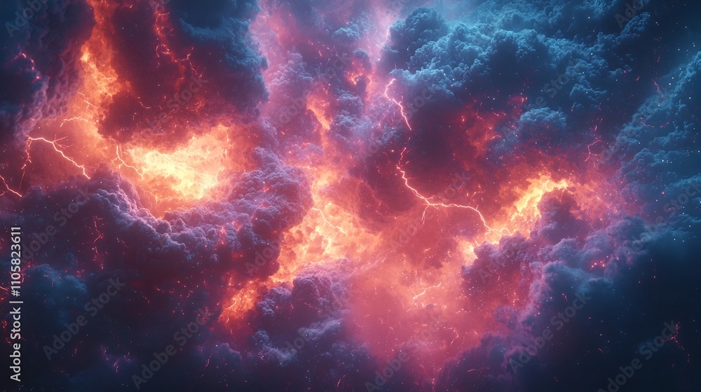 Vibrant Electric Storm Clouds Crackling with Glowing Energy in Dramatic Sky Vibrant Electric Storm Clouds Crackling with Glowing Energy in Dramatic Sky