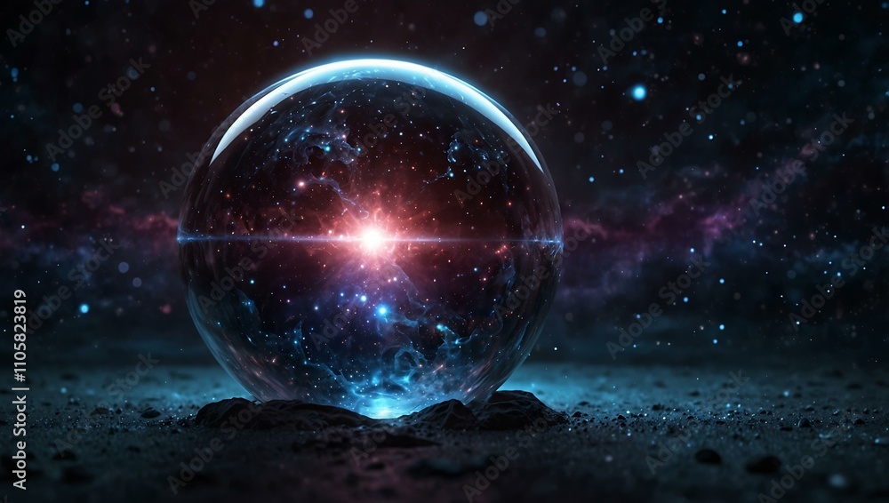 Cosmic universe with a glowing crystal sphere. Cosmic universe with a glowing crystal sphere.