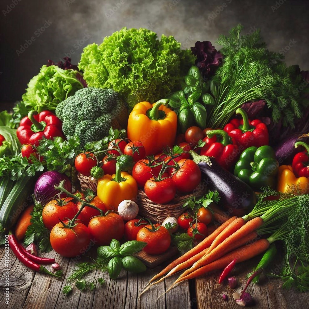 Vibrant Farm-Fresh Vegetables on a Rustic Wooden Table