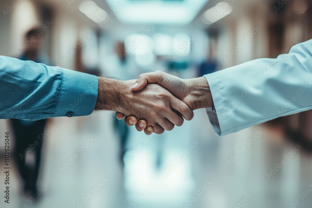 Professional Handshake Between Businessperson and Doctor in Modern Healthcare Facility, Symbolizing Partnership and Trust in Medical Services Professional Handshake Between Businessperson and Doctor in Modern Healthcare Facility, Symbolizing Partnership and Trust in Medical Services