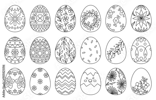 Set of Easter eggs with various patterns.