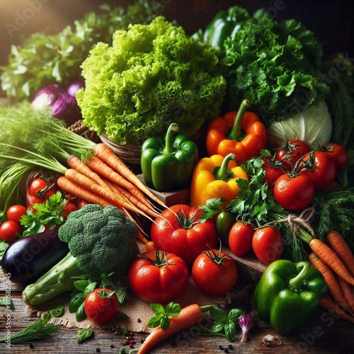 Vibrant Farm-Fresh Vegetables on a Rustic Wooden Table