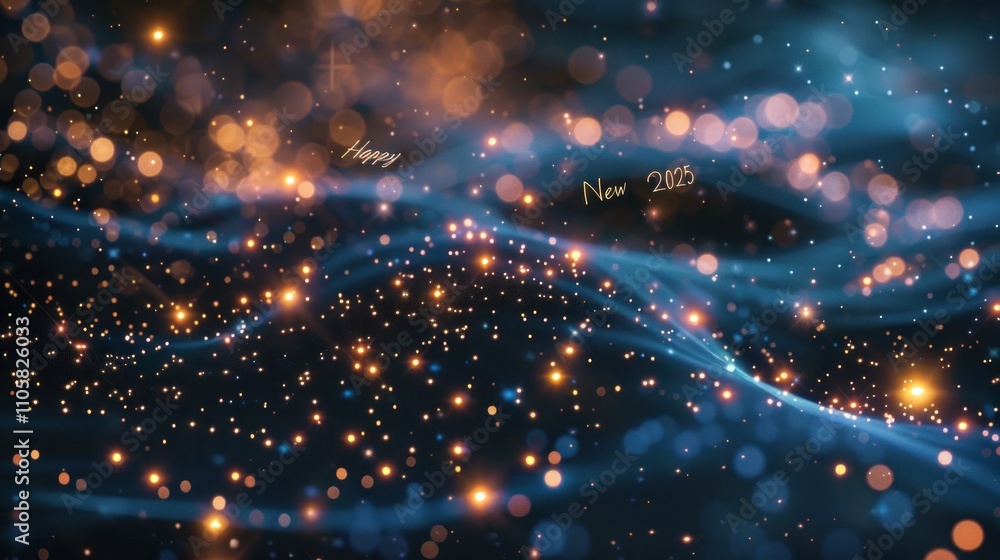 Obraz premium Sparkling New Year's Eve celebration background with golden lights and bokeh.
