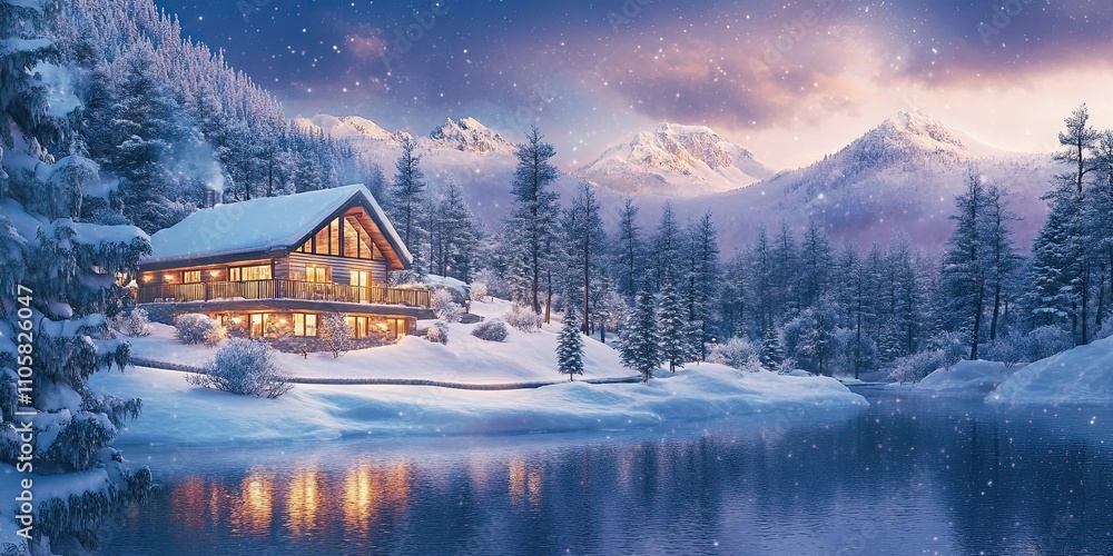 Fototapeta premium beautiful landscape winter and luxury resort in snow mountain in soft evening 