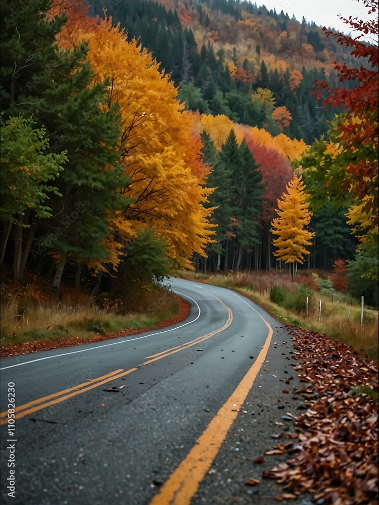 Obraz premium Country road with colorful autumn leaves.