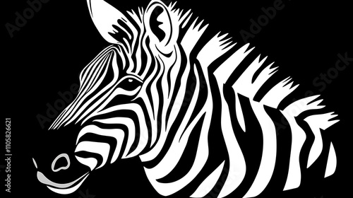 A clip art of a cheerful zebra with black and white stripes on a white background photo