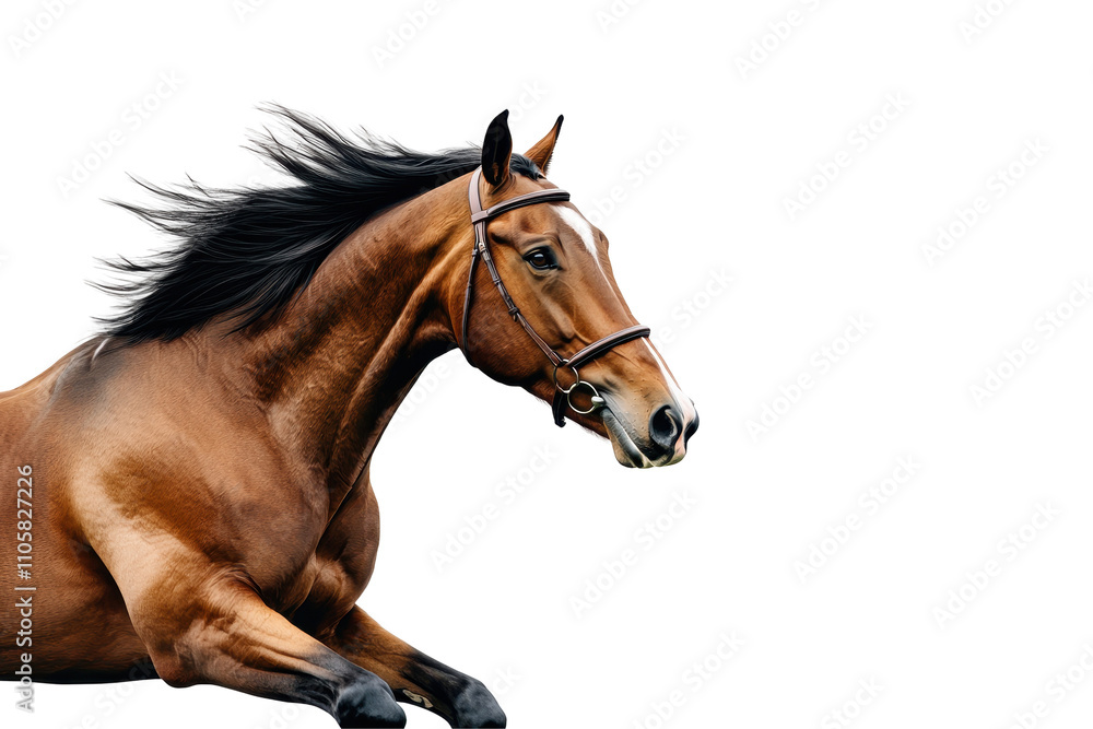 Fototapeta premium A magnificent brown horse galloping with powerful grace and elegance in motion. transparent background.