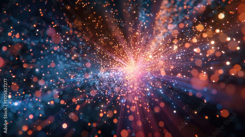 Abstract cosmic energy burst with glowing particles. Abstract cosmic energy burst with glowing particles.