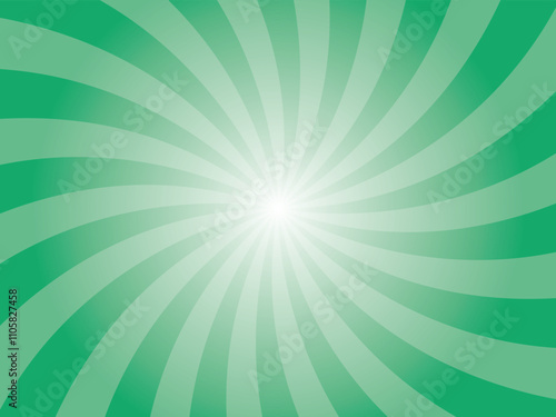 Green sunburst background. Jade green radial retro glowing rays banner. Abstract retro whirlwind starburst vector abstract background. Twisted radial illustration.