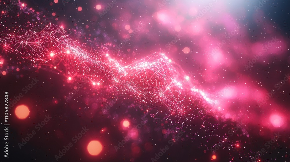 Abstract Digital Background of Glowing Pink and Red Particles in Motion Abstract Digital Background of Glowing Pink and Red Particles in Motion
