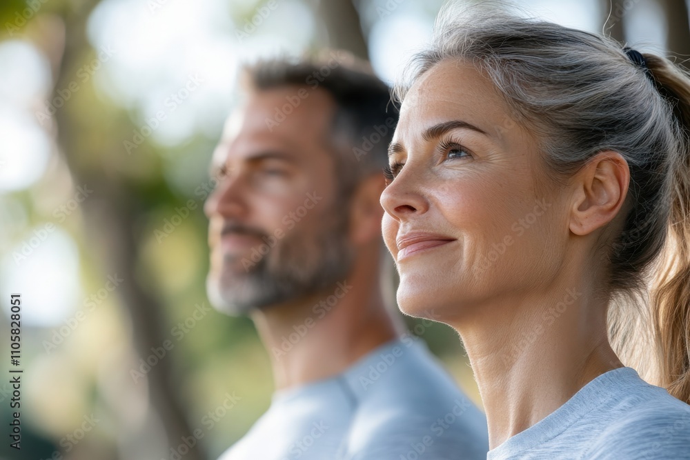 A thoughtful senior couple enjoys the beauty of nature together, representing a moment of peace and contentment amidst an active lifestyle. A thoughtful senior couple enjoys the beauty of nature together, representing a moment of peace and contentment amidst an active lifestyle.