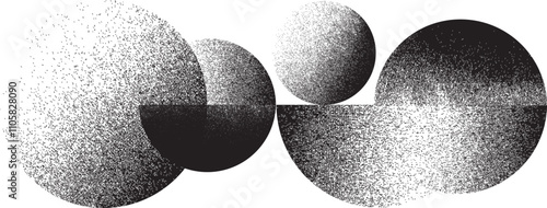 Sprayed black half circles composition .Graffiti art design . Noise textured semi circles . Spray effect .Grunge texture .Art design forms.Distressed element .Rough roller paint semicircles .Vector  