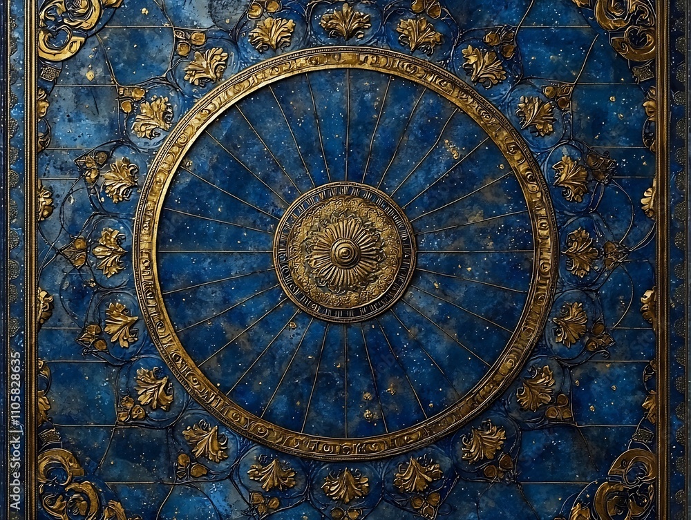 Obraz premium Intricate Radial Mandala Design in Indigo and Gold for Meditation and Spiritual Themes