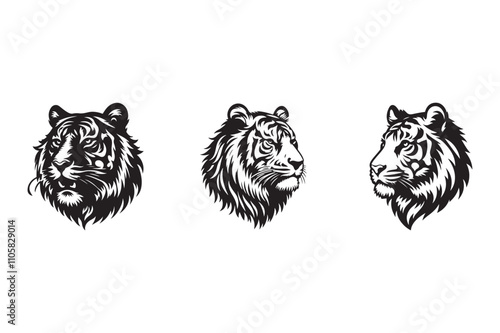 Tiger breeds head vector style silhouette art illustration