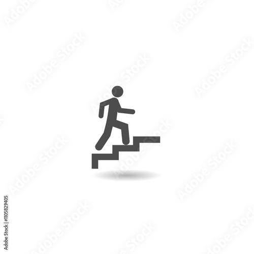 Man goes up the stairs icon with shadow
