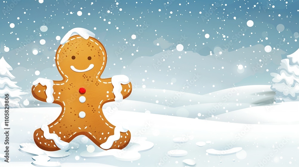 An adorable gingerbread guy figure on a snowy winter backdrop, Generative AI. An adorable gingerbread guy figure on a snowy winter backdrop, Generative AI.