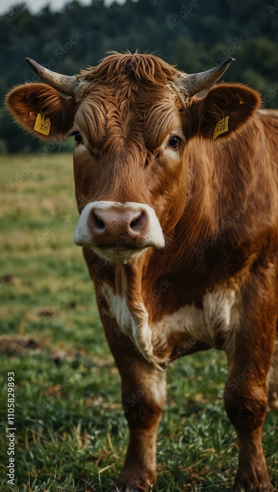 Fototapeta premium Cow standing in a pasture.