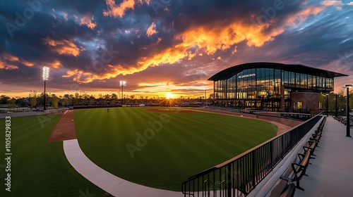 Fiery Sunset over the New Ballpark at Truist Point, Durham, NC AI Generated