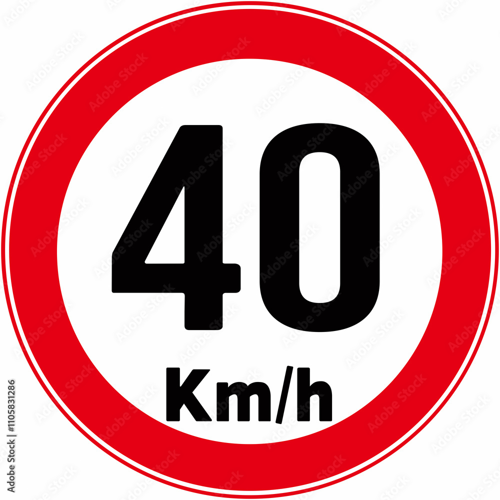 Traffic sign indicating maximum speed of 40 kilometers per hour Traffic sign indicating maximum speed of 40 kilometers per hour
