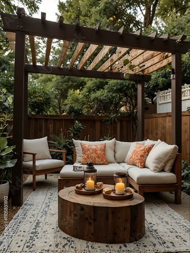 Cozy backyard oasis with a DIY pergola for an intimate gathering.
