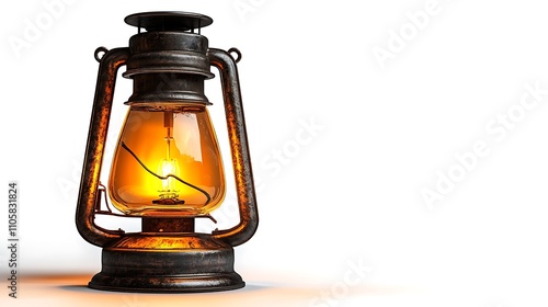 A clip art of a shining lantern with a glowing flame inside on a white background