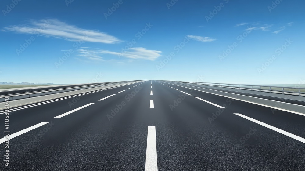 A realistic asphalt highway with bright white lane dividers, stretching far into the distance. without people, one color background A realistic asphalt highway with bright white lane dividers, stretching far into the distance. without people, one color background