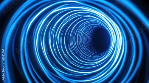 Abstract Blue Neon Light Swirling Tunnel