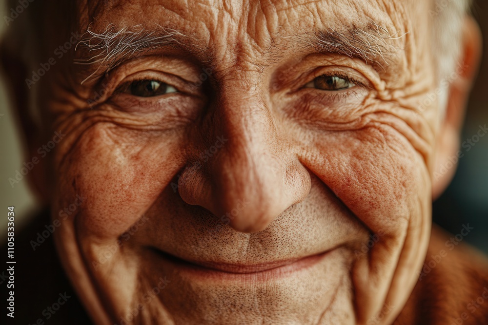 An elderly man with deep wrinkles and expressive features smiles gently. His warm gaze reflects a lifetime of experiences. The soft lighting emphasizes his character, making the moment feel intimate a An elderly man with deep wrinkles and expressive features smiles gently. His warm gaze reflects a lifetime of experiences. The soft lighting emphasizes his character, making the moment feel intimate a