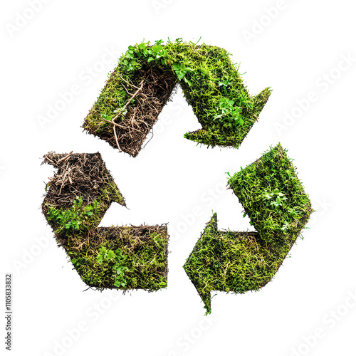 Recycling symbol made of various materials in arrow shapes isolated on white. PNG transparent.