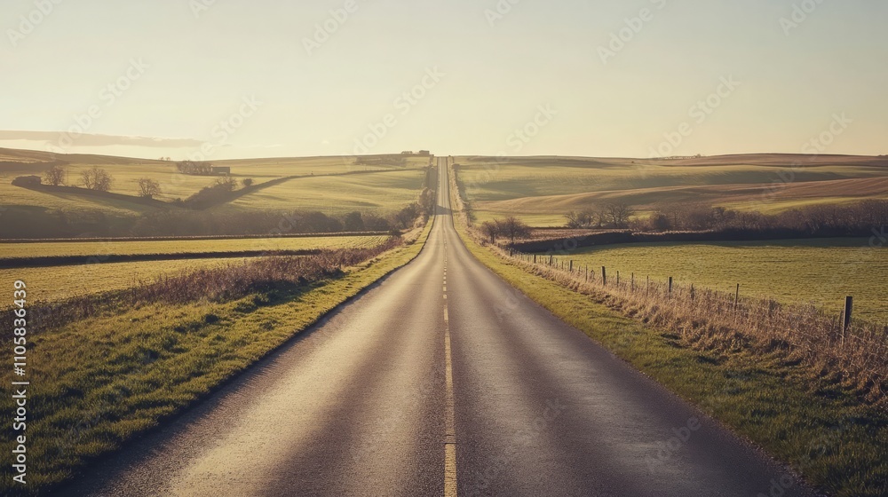 Naklejka premium A straight, endless asphalt road with a clean, freshly laid surface