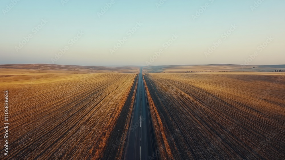 Fototapeta premium A straight, endless asphalt road with a clean, freshly laid surface