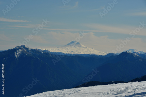 View from Villarrica Vulcano Chile Top touring ski ascent blue sky