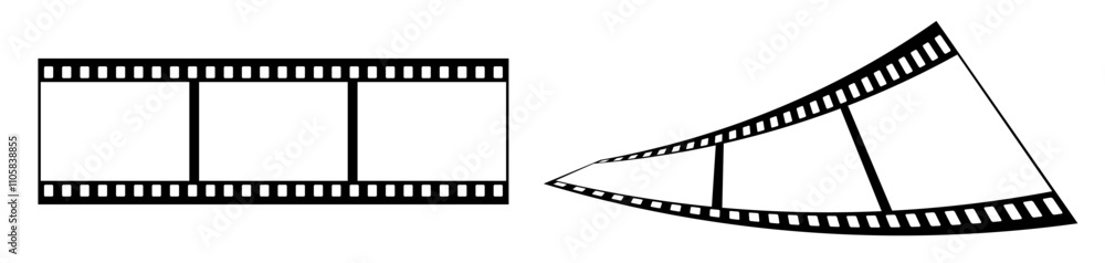 35mm film strip vector design with 3 frames on white background. Black film reel symbol illustration to use for photography, television, cinema, photo frame. 35mm film strip vector design with 3 frames on white background. Black film reel symbol illustration to use for photography, television, cinema, photo frame.