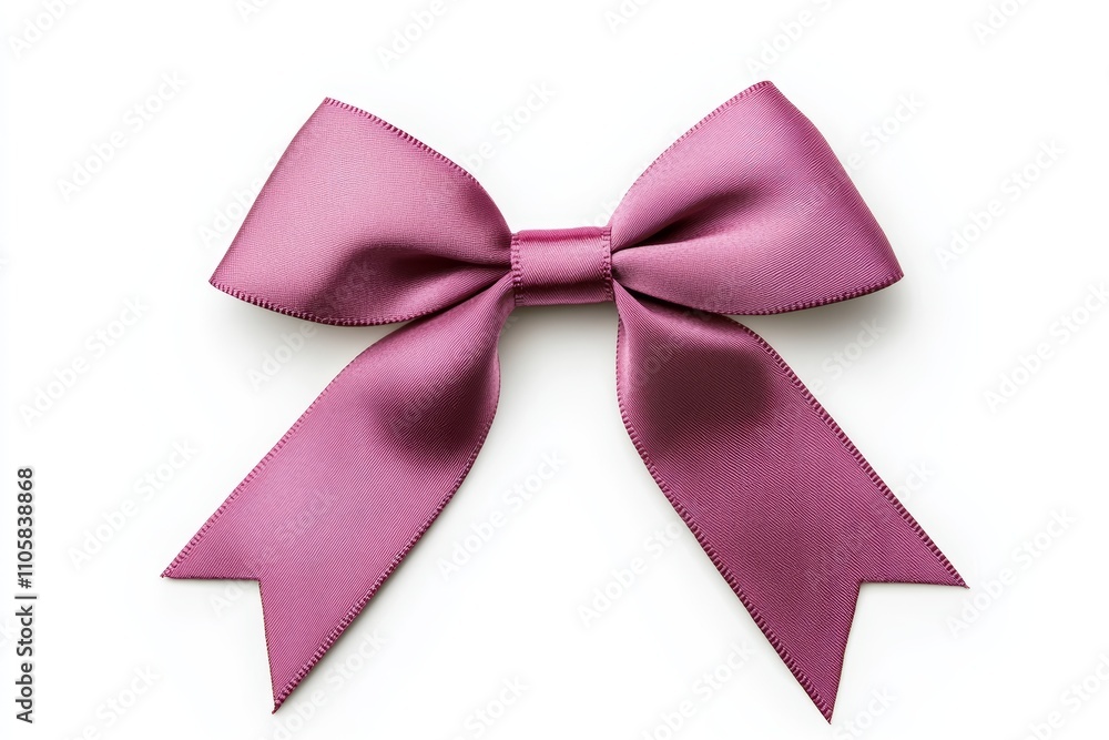 A pink ribbon with a bow is shown on a white background A pink ribbon with a bow is shown on a white background