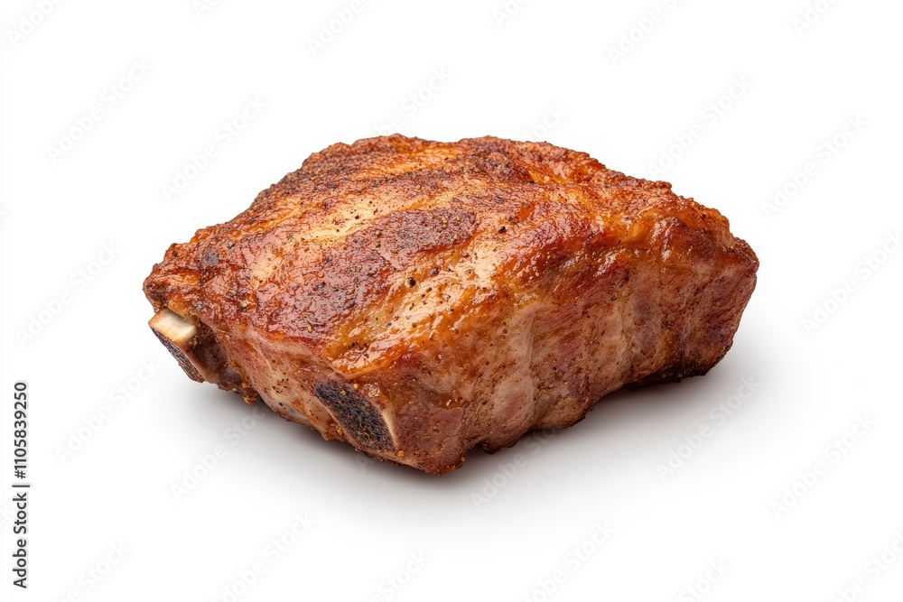 A piece of meat is sitting on a white background A piece of meat is sitting on a white background