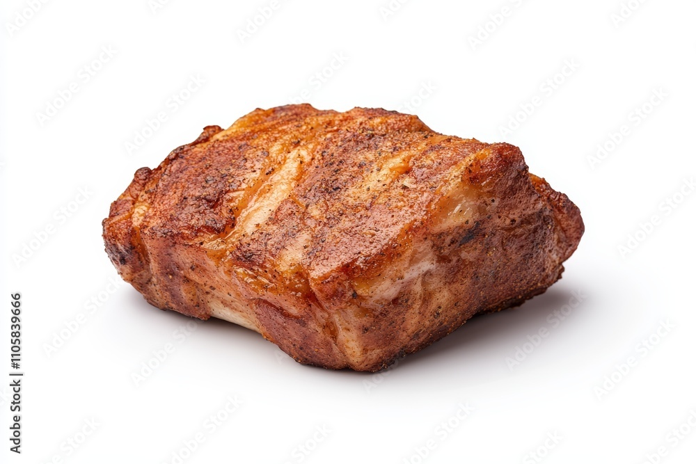 A piece of meat is sitting on a white background A piece of meat is sitting on a white background