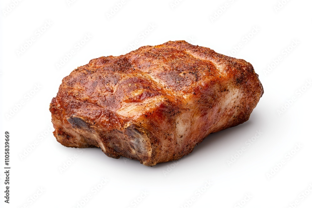 A piece of meat is sitting on a white background A piece of meat is sitting on a white background